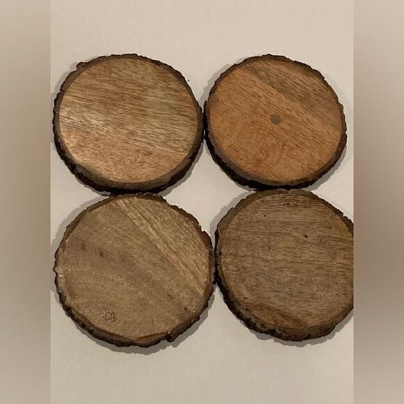 Rustic Live Edge Wood Slice 4” Drink Coaster Set of 4 Man Cave Decor - Picture 1 of 8